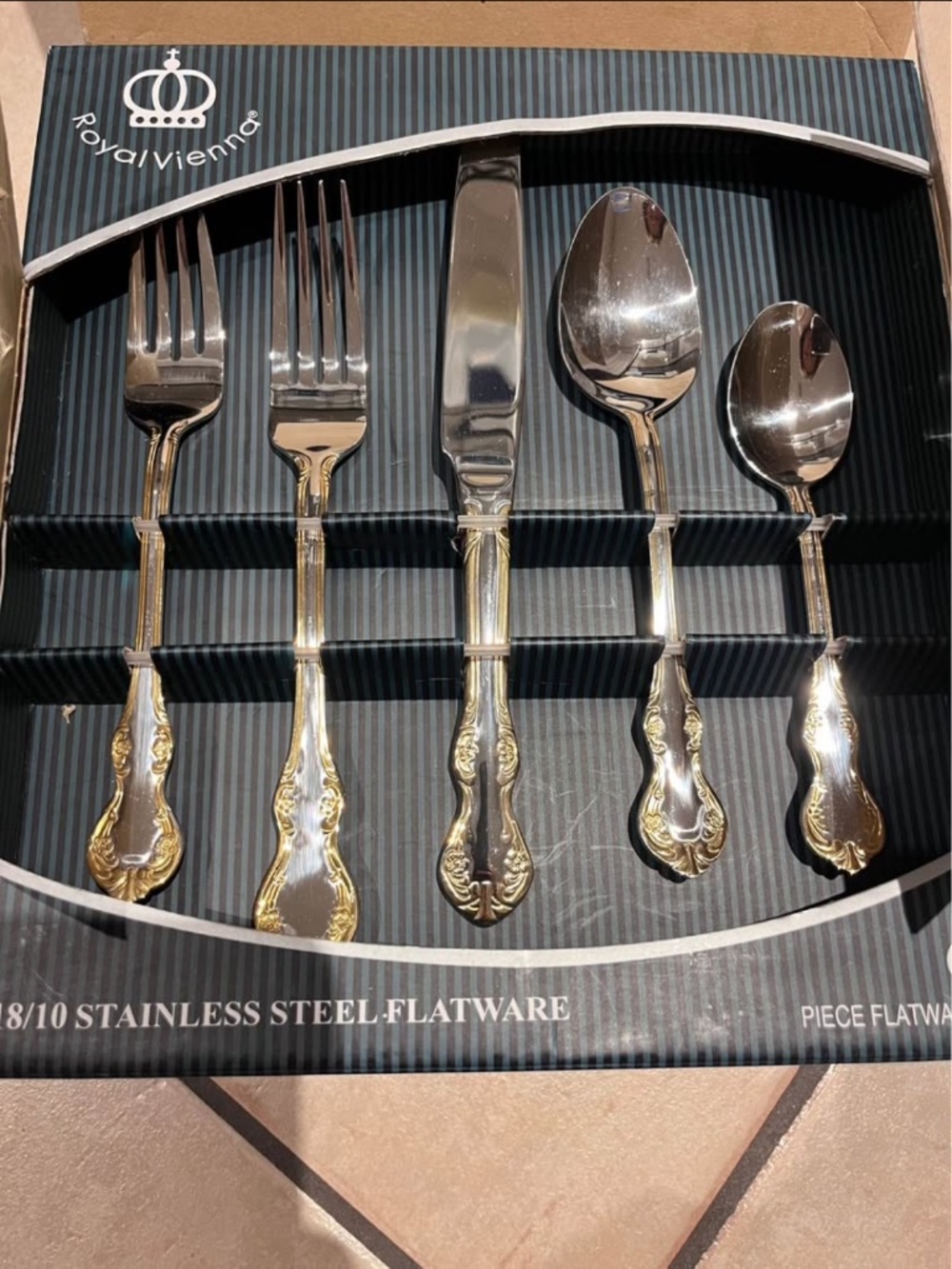 65 piece two tone 18/10 Royal Vienna cutlery set